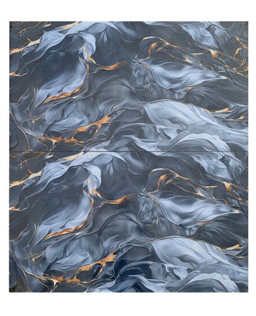 Modern Charcoal Smoke Abstract Tile with Golden Fluid Accents